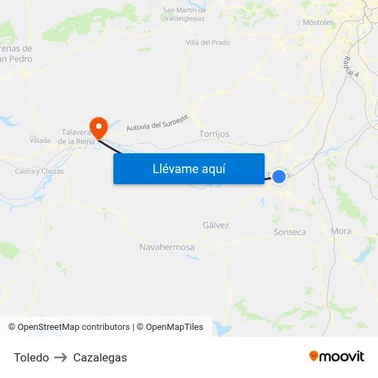 Toledo to Cazalegas map