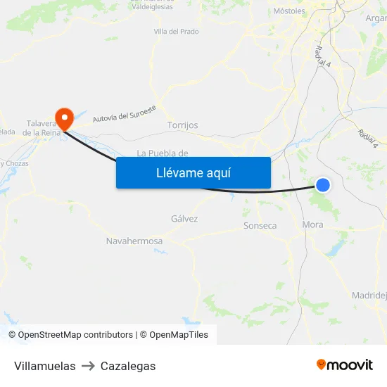 Villamuelas to Cazalegas map