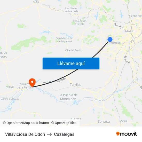 Villaviciosa De Odón to Cazalegas map