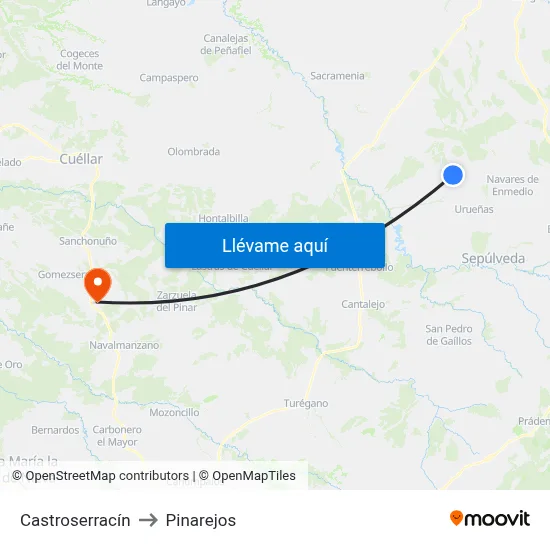 Castroserracín to Pinarejos map