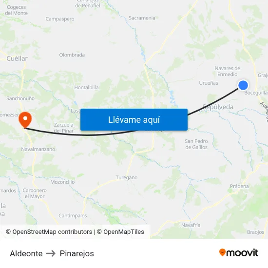 Aldeonte to Pinarejos map