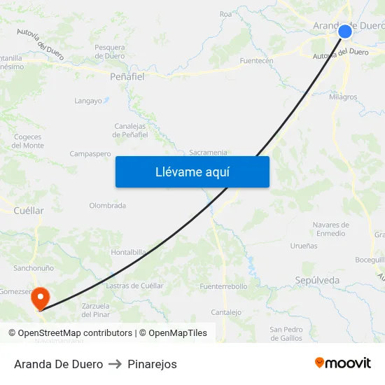Aranda De Duero to Pinarejos map