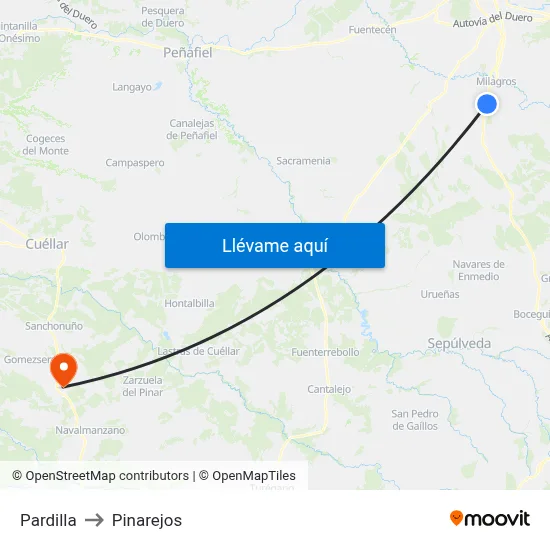 Pardilla to Pinarejos map