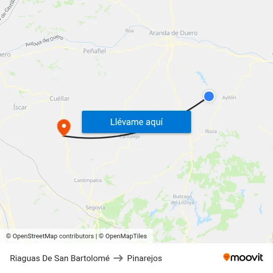 Riaguas De San Bartolomé to Pinarejos map
