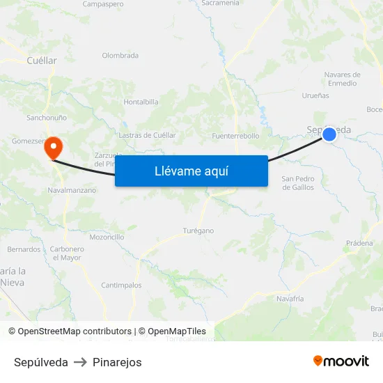 Sepúlveda to Pinarejos map