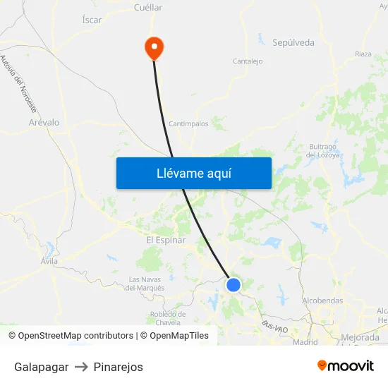 Galapagar to Pinarejos map