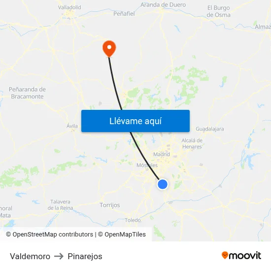 Valdemoro to Pinarejos map