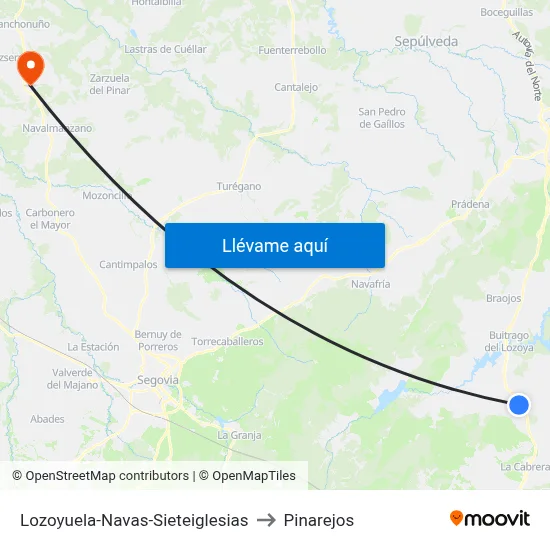 Lozoyuela-Navas-Sieteiglesias to Pinarejos map