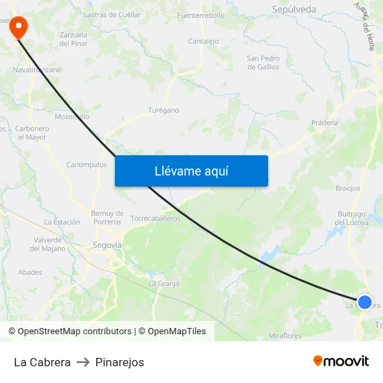 La Cabrera to Pinarejos map