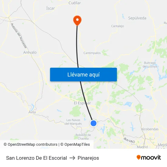 San Lorenzo De El Escorial to Pinarejos map