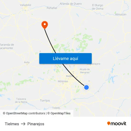 Tielmes to Pinarejos map