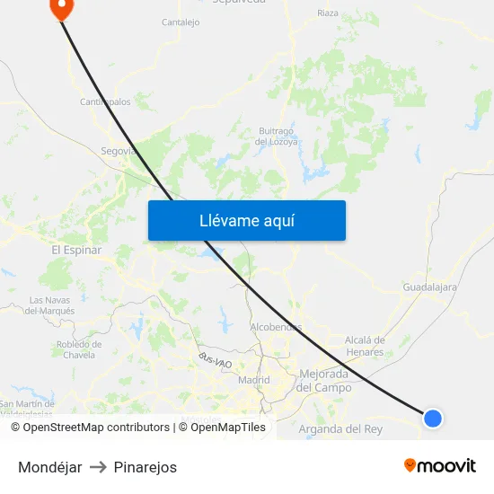 Mondéjar to Pinarejos map
