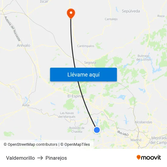 Valdemorillo to Pinarejos map