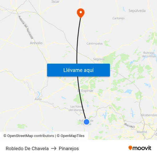 Robledo De Chavela to Pinarejos map