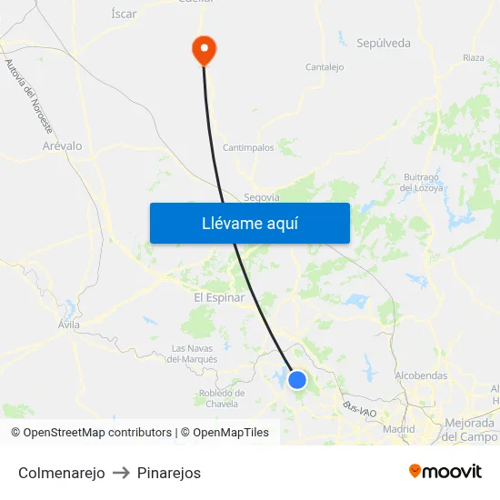 Colmenarejo to Pinarejos map