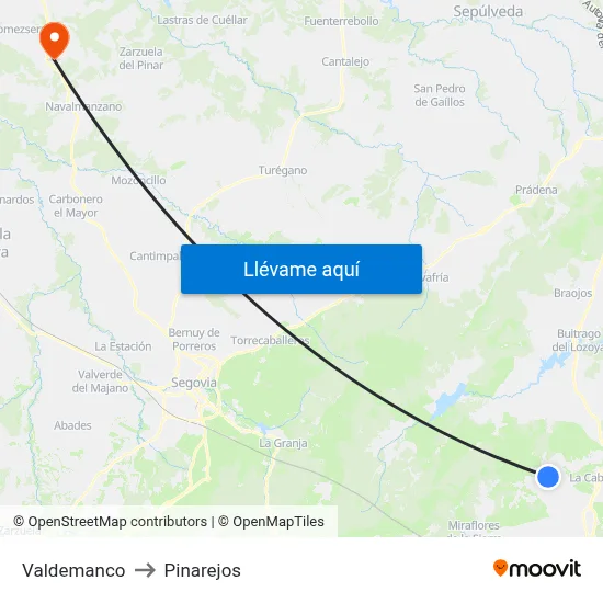 Valdemanco to Pinarejos map
