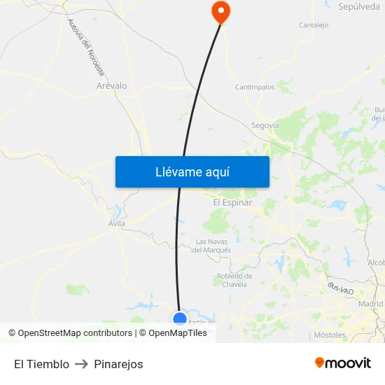 El Tiemblo to Pinarejos map