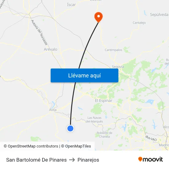 San Bartolomé De Pinares to Pinarejos map