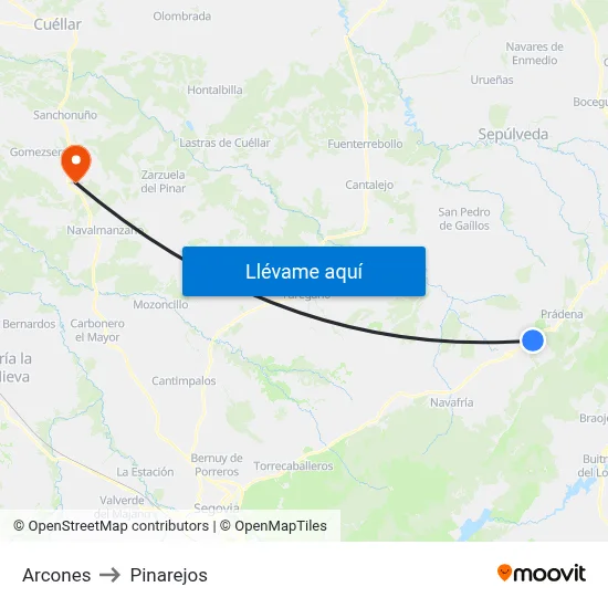 Arcones to Pinarejos map