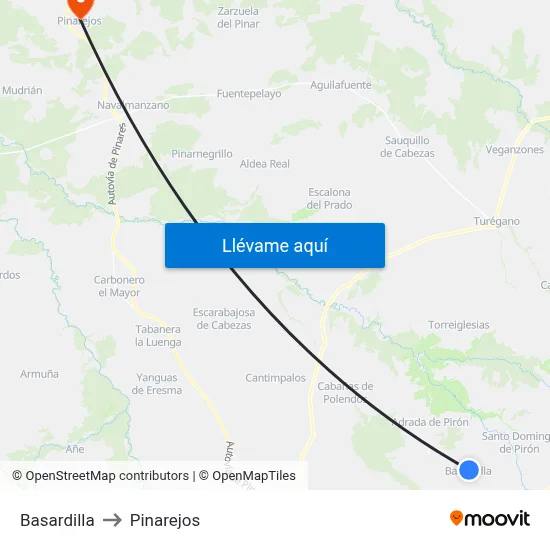 Basardilla to Pinarejos map