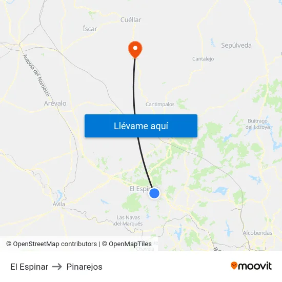 El Espinar to Pinarejos map