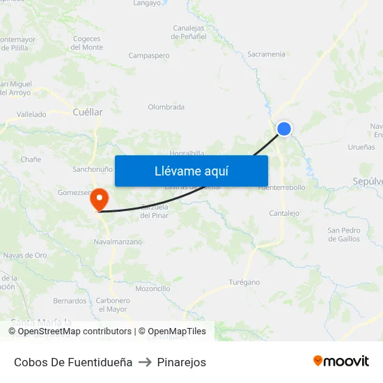 Cobos De Fuentidueña to Pinarejos map