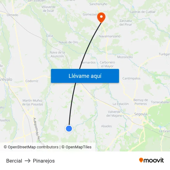 Bercial to Pinarejos map