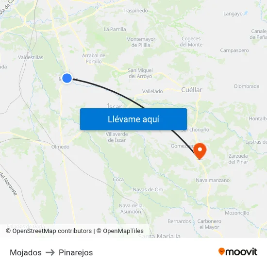 Mojados to Pinarejos map
