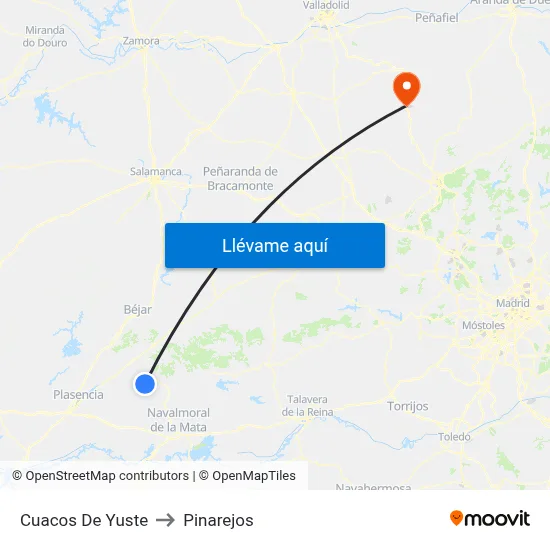 Cuacos De Yuste to Pinarejos map