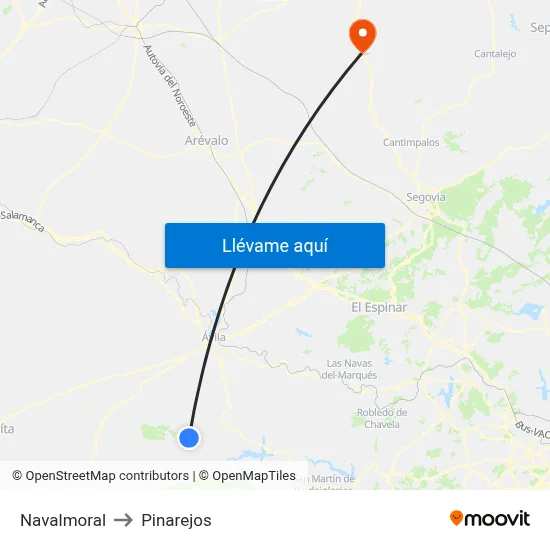 Navalmoral to Pinarejos map