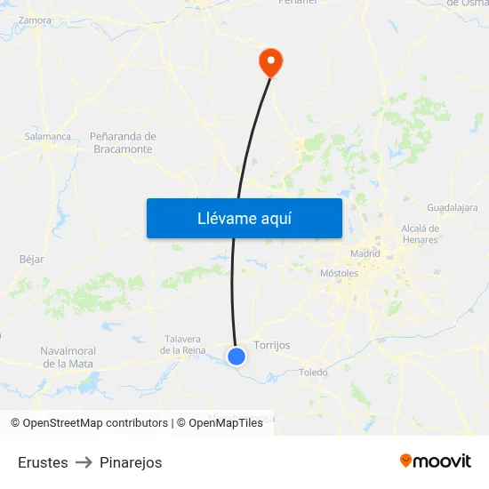 Erustes to Pinarejos map