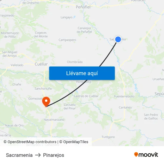 Sacramenia to Pinarejos map