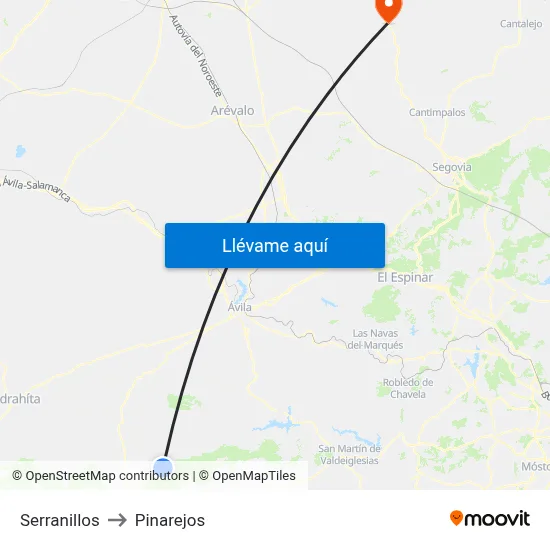 Serranillos to Pinarejos map
