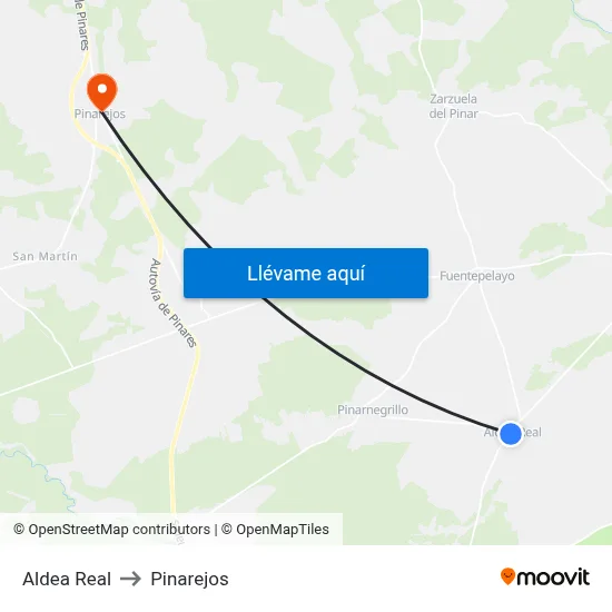 Aldea Real to Pinarejos map