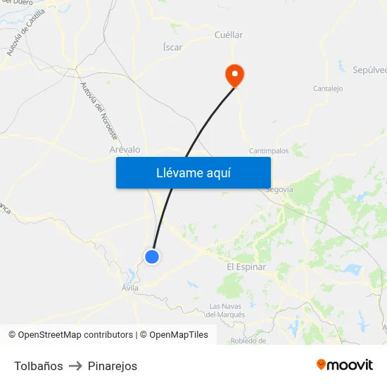 Tolbaños to Pinarejos map