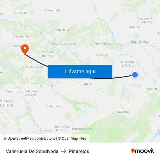 Valleruela De Sepúlveda to Pinarejos map