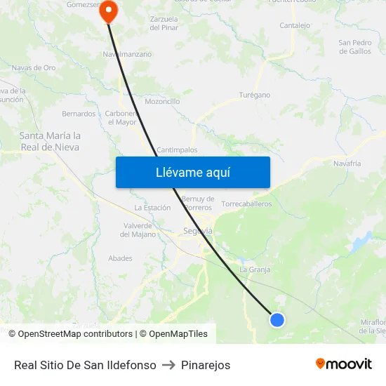 Real Sitio De San Ildefonso to Pinarejos map