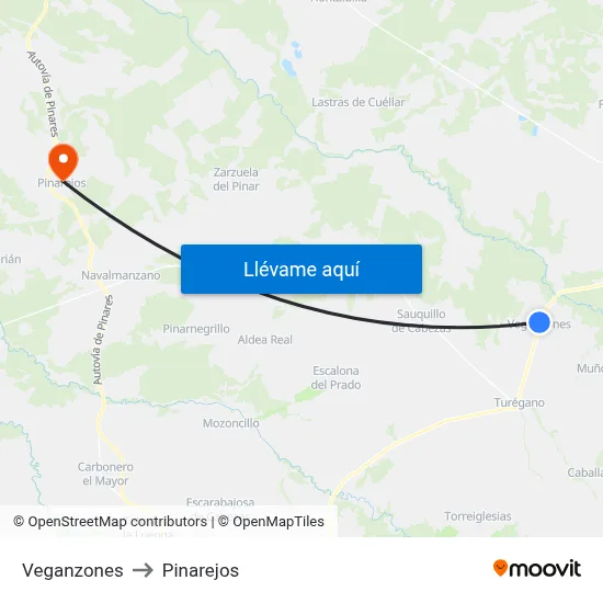 Veganzones to Pinarejos map