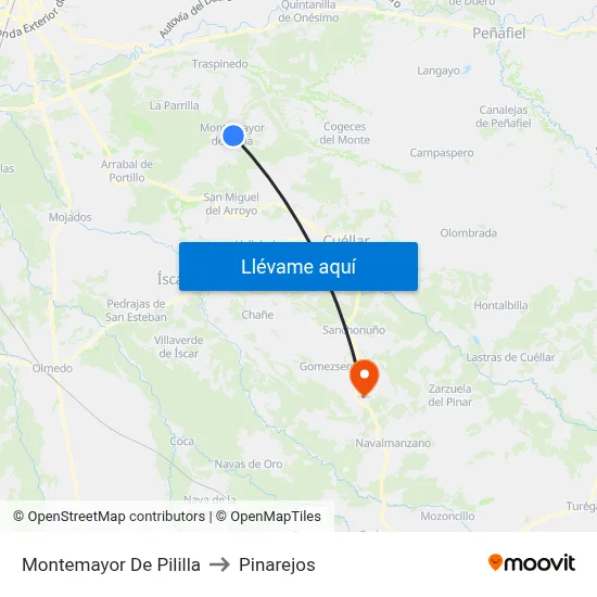 Montemayor De Pililla to Pinarejos map