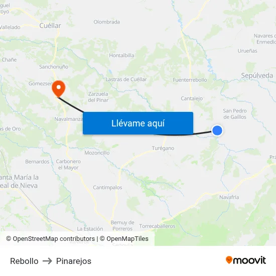 Rebollo to Pinarejos map