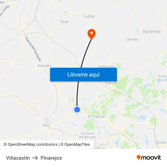 Villacastín to Pinarejos map