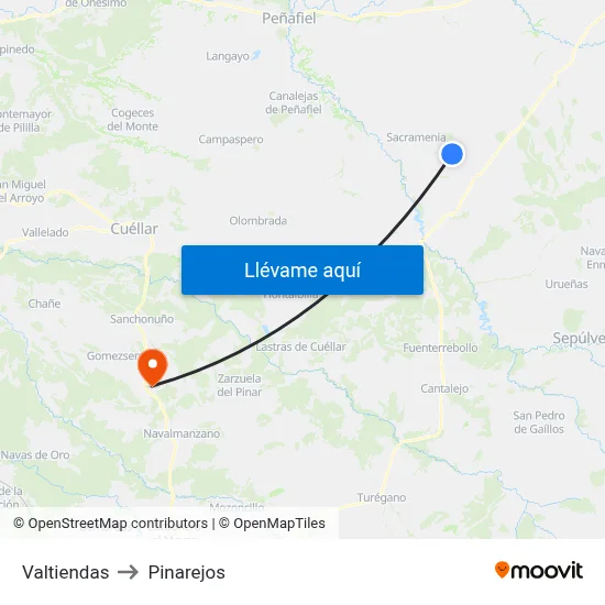Valtiendas to Pinarejos map