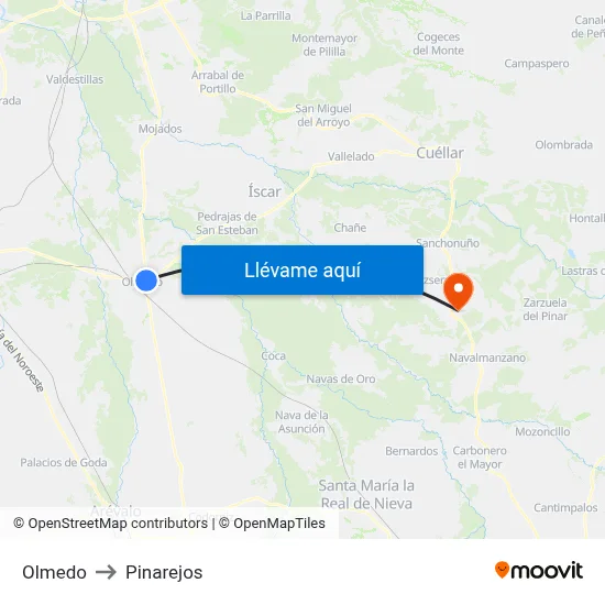 Olmedo to Pinarejos map