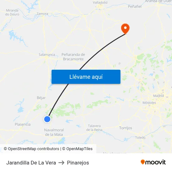 Jarandilla De La Vera to Pinarejos map