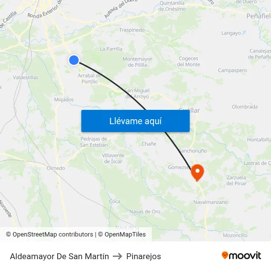 Aldeamayor De San Martín to Pinarejos map