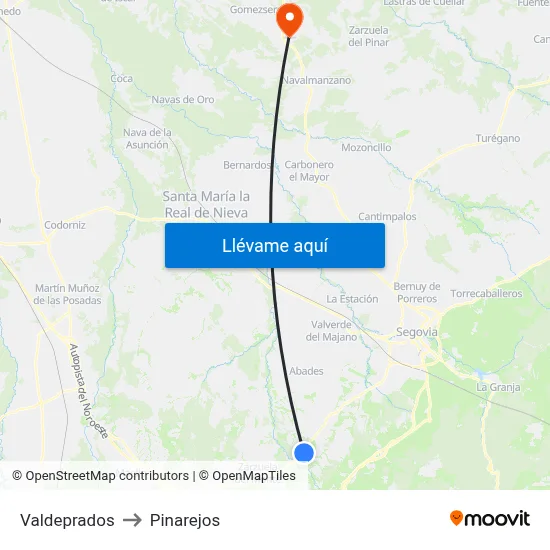 Valdeprados to Pinarejos map