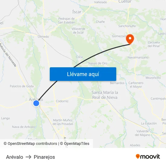 Arévalo to Pinarejos map
