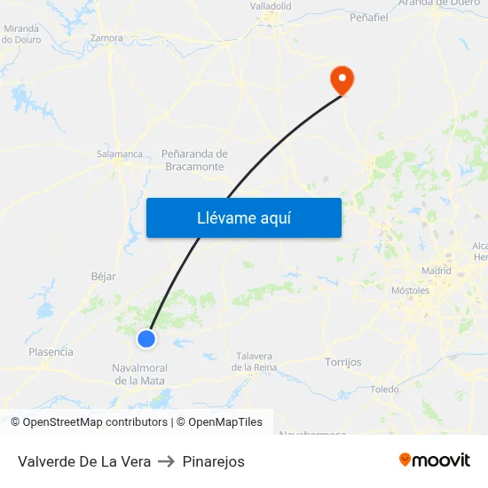Valverde De La Vera to Pinarejos map