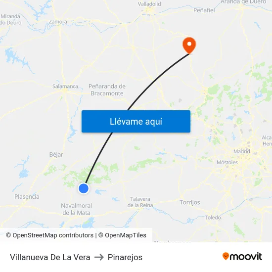 Villanueva De La Vera to Pinarejos map