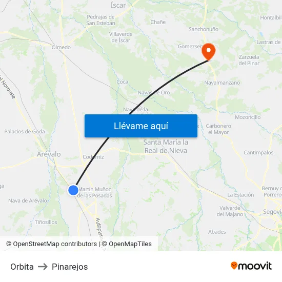 Orbita to Pinarejos map